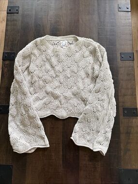 Blue Rain Cream Cable-Knit Scoop Neck Sweater